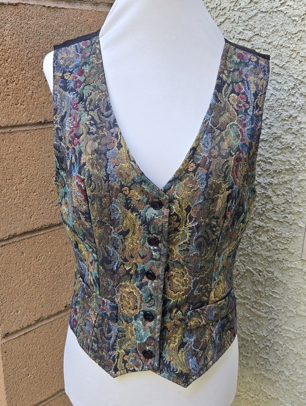 Star City Vintage Womens Floral Brocade Vest - Multicolor